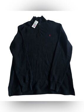 NWT Polo Ralph Lauren Sweater Mens Medium Black Cotton Knit Golf Quarter Zip